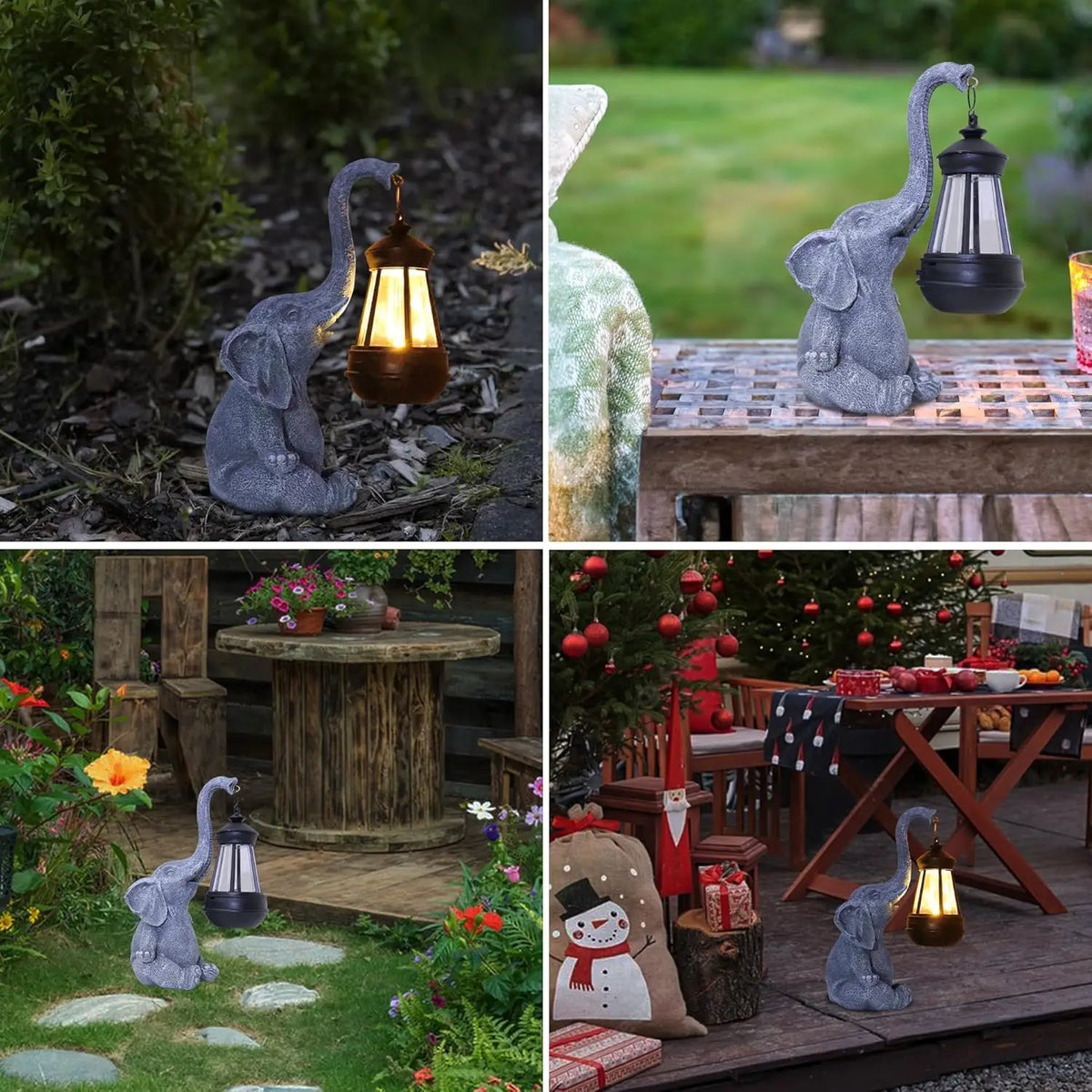 Solar Elephant Garden Statue – Resin Elephant Figurine with Lantern Light.