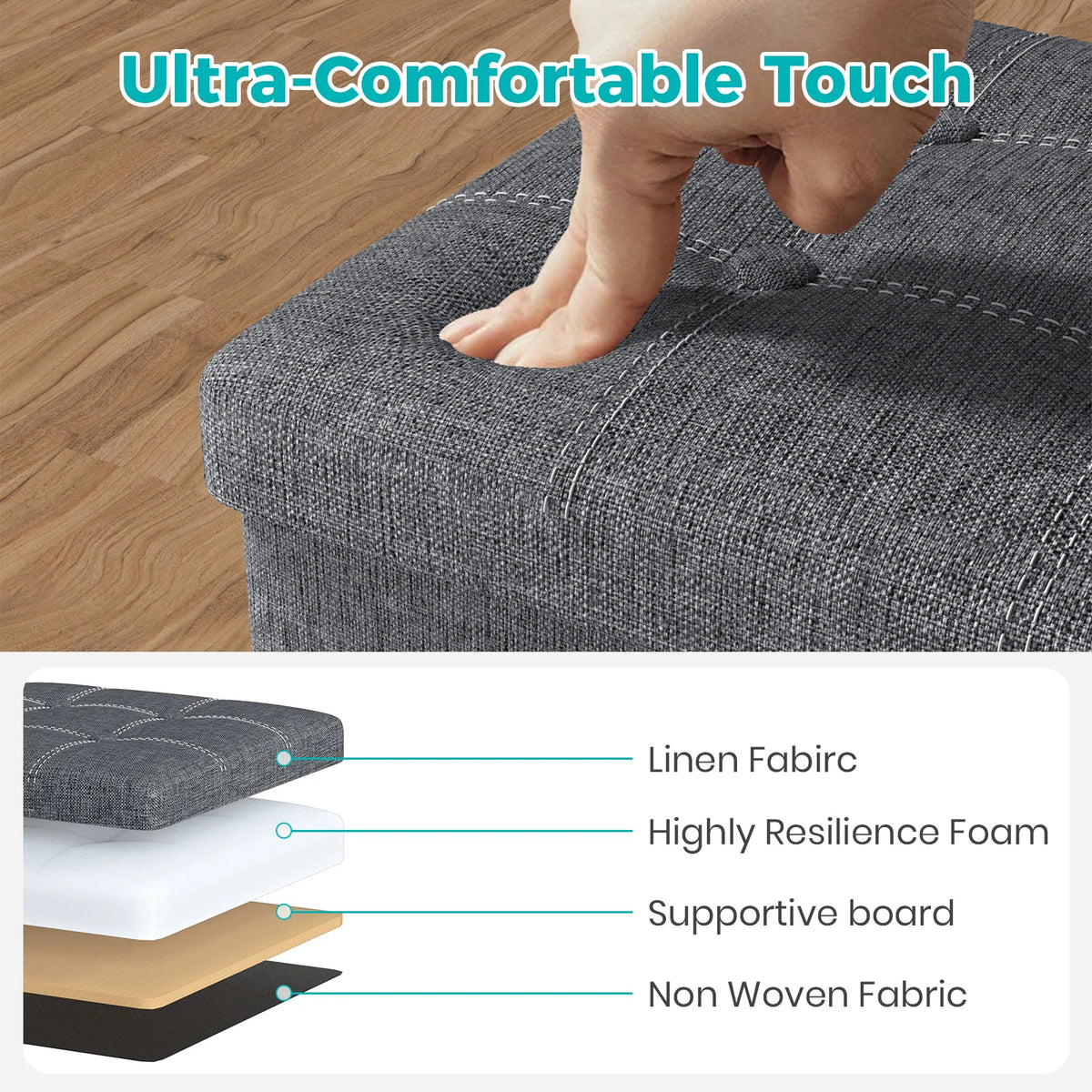 Folding Storage Ottoman Bench – 150kg Capacity, Hidden Storage & Padded Seat, 76 × 38 × 38cm.