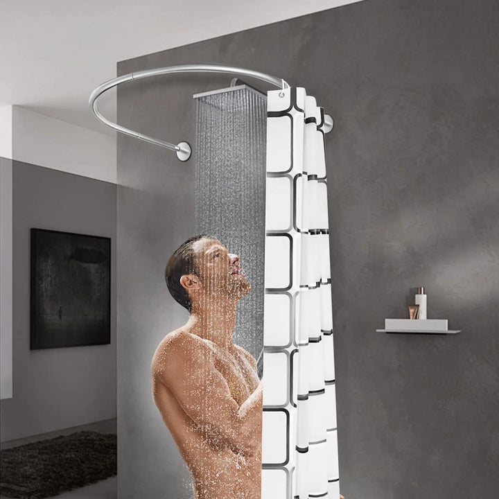 Extendable U-Shaped Shower Curtain Rod – Adjustable Curved Bathroom Curtain Rail.