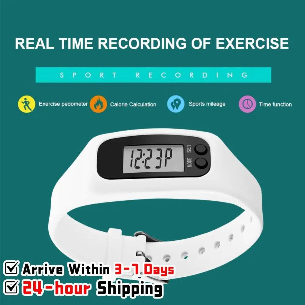 LED Pedometer Bracelet – Walking & Running Step Tracker with 12/24H Time Display, Silicone Fitness Wristband.