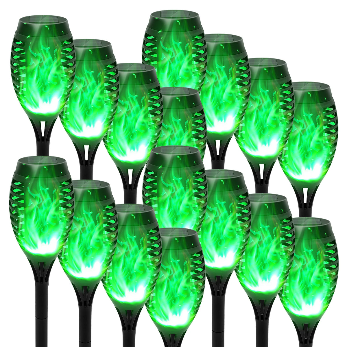 12-LED Solar Flame Torch Lights – Flickering Waterproof Garden & Patio Lamps.