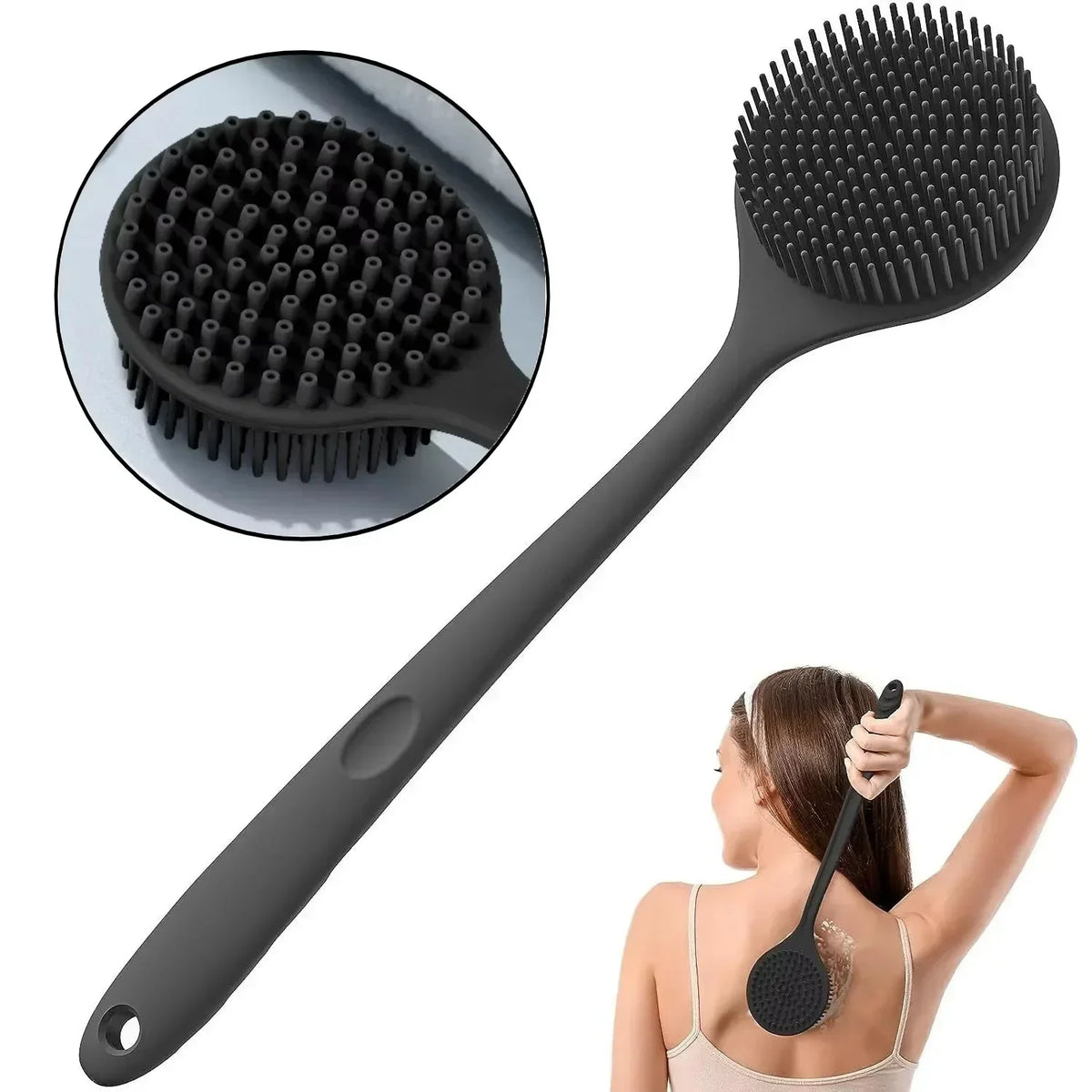 Silicone Body Scrubber with Long Handle – Back Brush Exfoliating Shower & Bath Skin Massager.