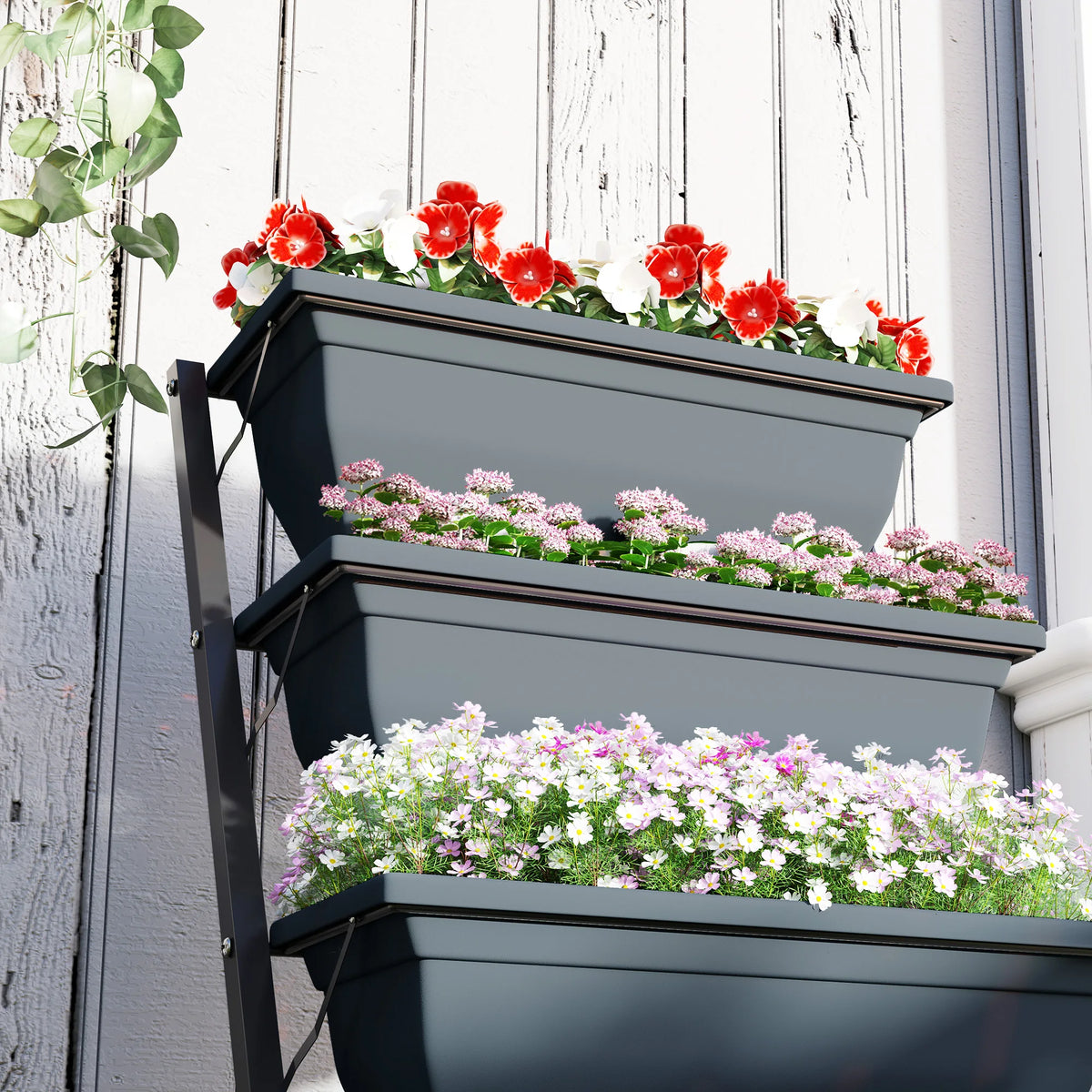 5-Tier Raised Garden Bed, Vertical Ladder Plant Stand with 5 Removable Boxes, Grey