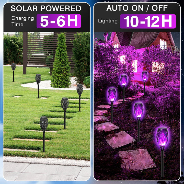 12-LED Solar Flame Torch Lights – Flickering Waterproof Garden & Patio Lamps.