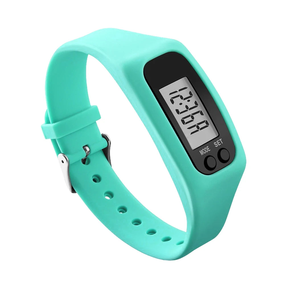 LED Pedometer Bracelet – Walking & Running Step Tracker with 12/24H Time Display, Silicone Fitness Wristband.