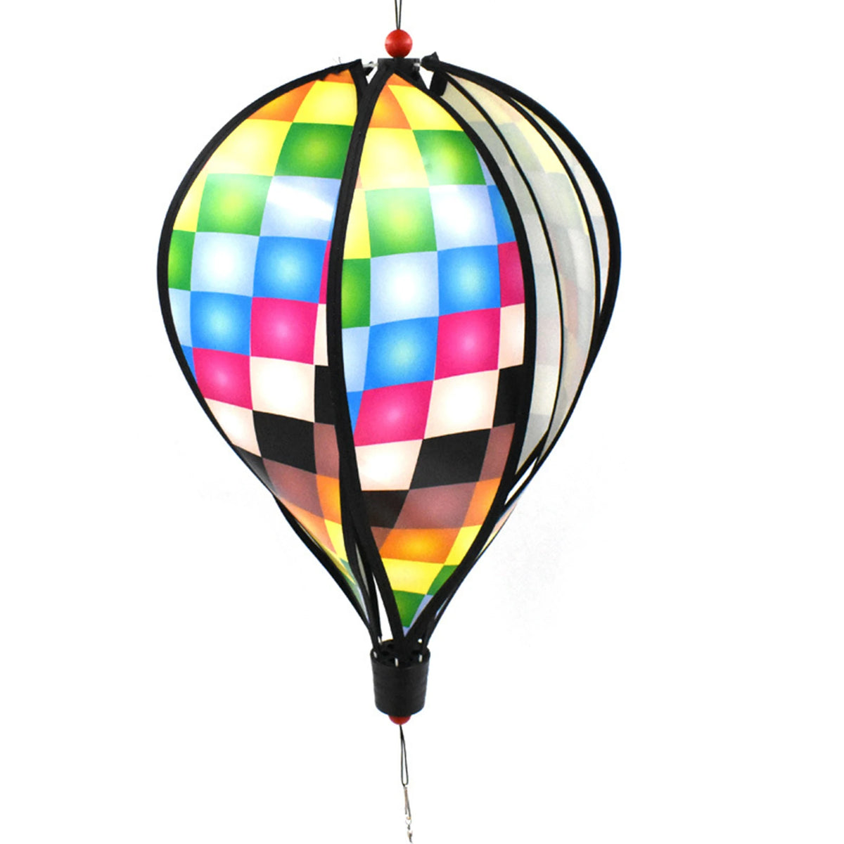 Rainbow Hot Air Balloon Wind Spinner – Kinetic Hanging Garden Decoration.