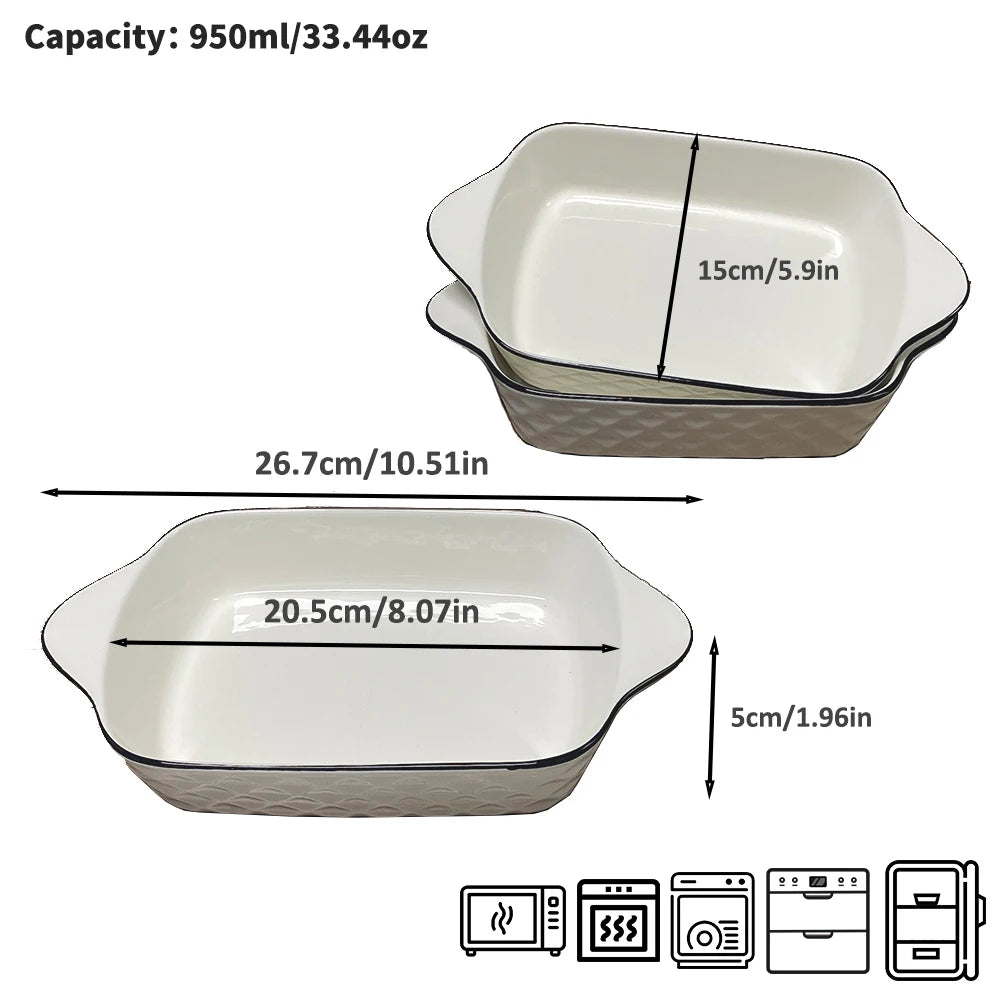 3-Piece Ceramic Baking Dish Set – 950ml Diamond Pattern Oven Dishes with Handles, Microwave & Oven Safe Lasagna Casserole Trays for Baking & Serving.