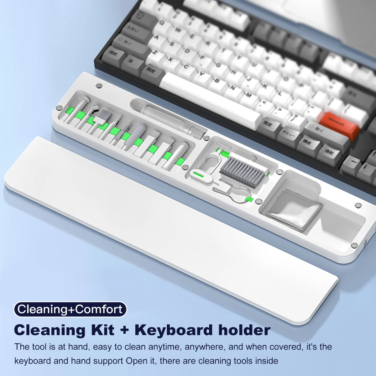 Ergonomic Keyboard Wrist Rest with Cleaning Kit – ABS & Leather Palm Support Pad.