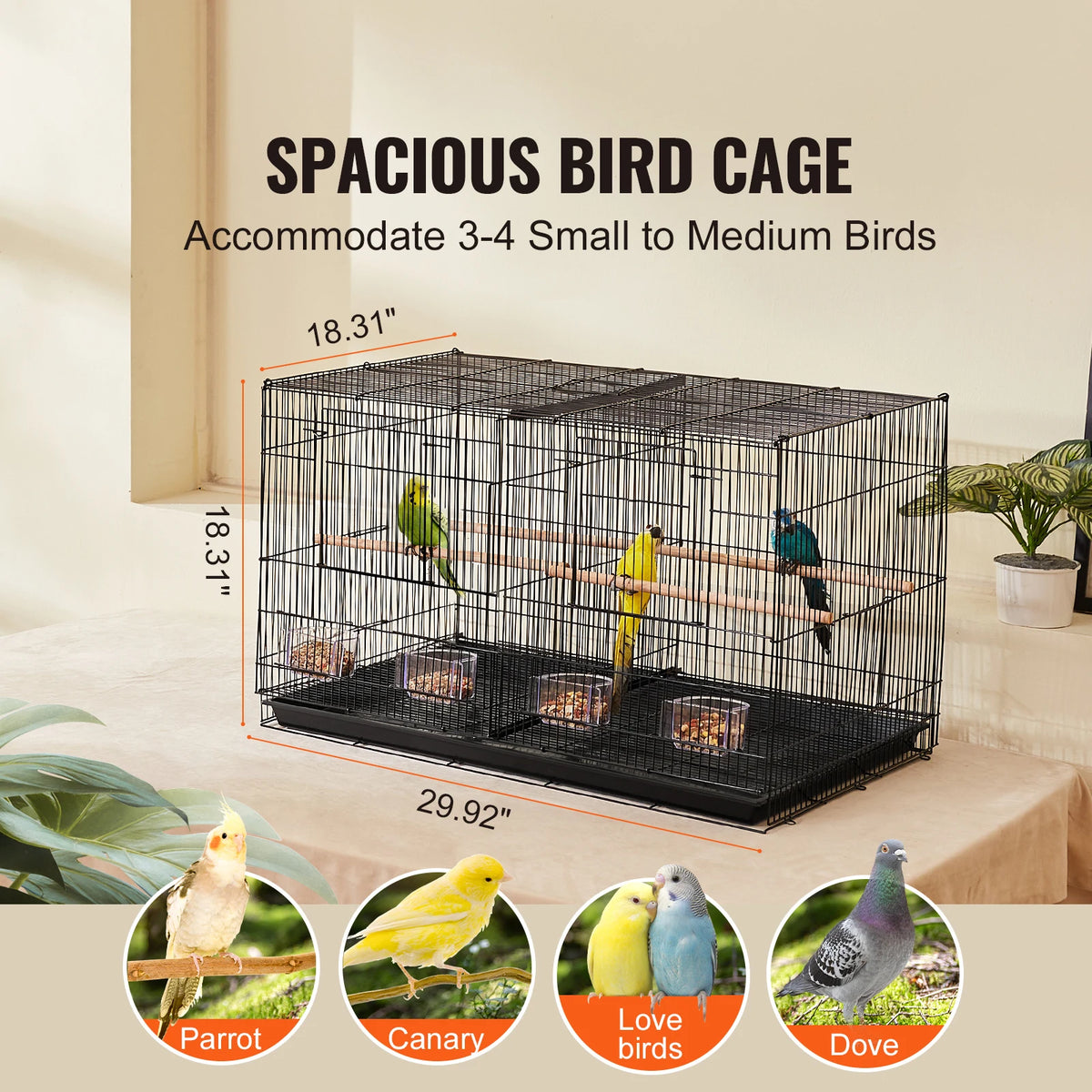 SucceBuy 30-Inch Stackable Bird Cage – Portable Travel Cage with Handle & Perches.