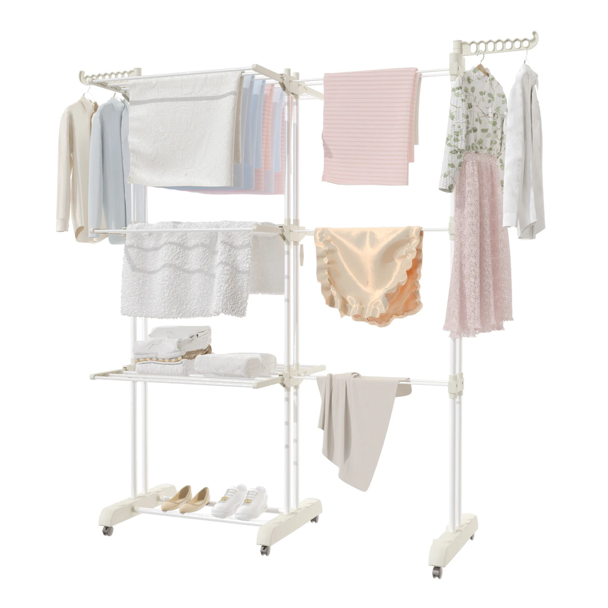 Height-Adjustable Steel Clothes Airer – 74–147cm, 6 Folding Wings, 176cm Tall, 15kg Capacity for Indoor & Outdoor Laundry.