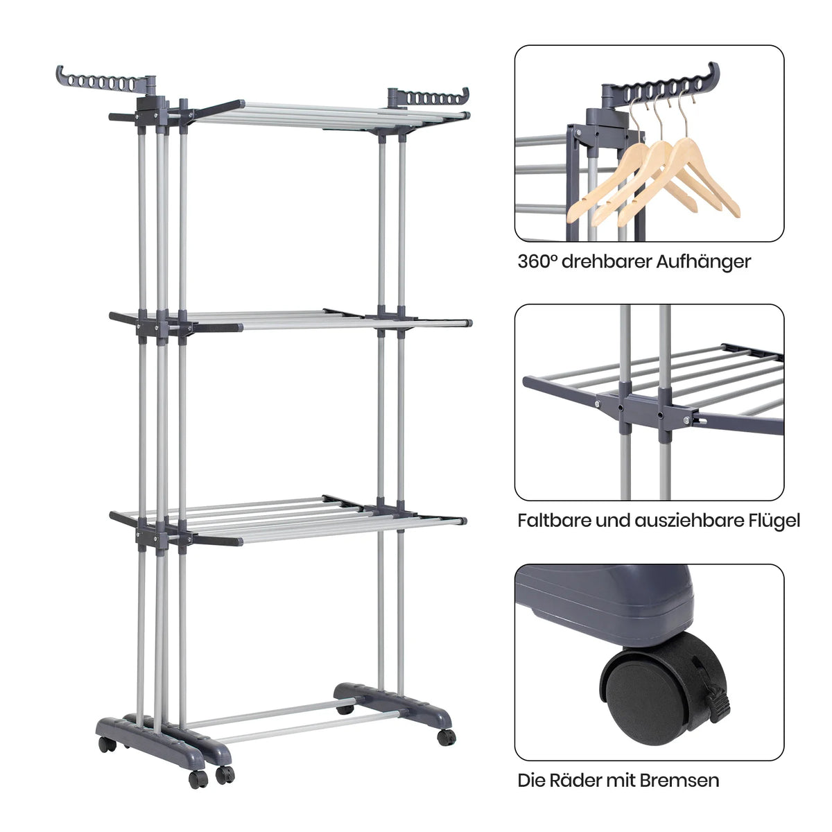 Height-Adjustable Steel Clothes Airer – 74–147cm, 6 Folding Wings, 176cm Tall, 15kg Capacity for Indoor & Outdoor Laundry.