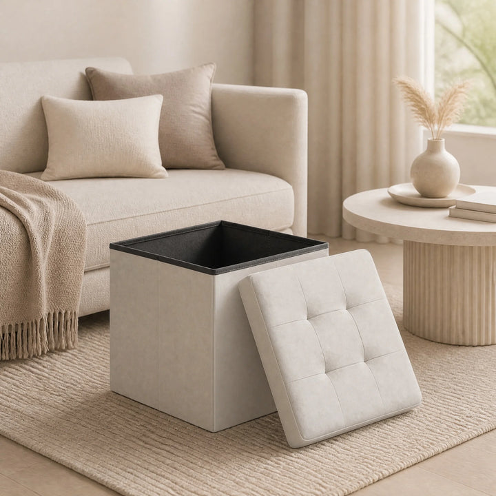 Foldable Storage Ottoman & Footstool – 38 × 38 × 38cm.