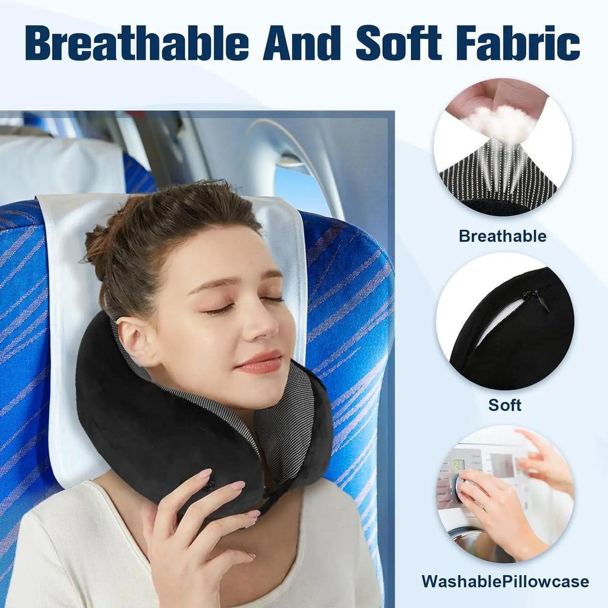 Travel Neck Pillow with Eye Mask, Earplugs & Carry Bag.