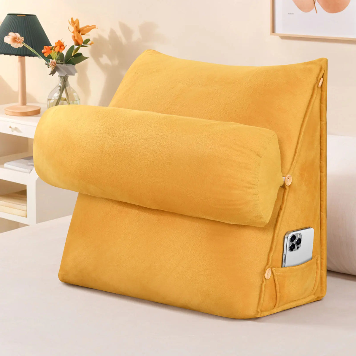 Ergonomic Back Support Pillow with Neck Roll – Wedge Cushion for Bed, Sofa & Chair.