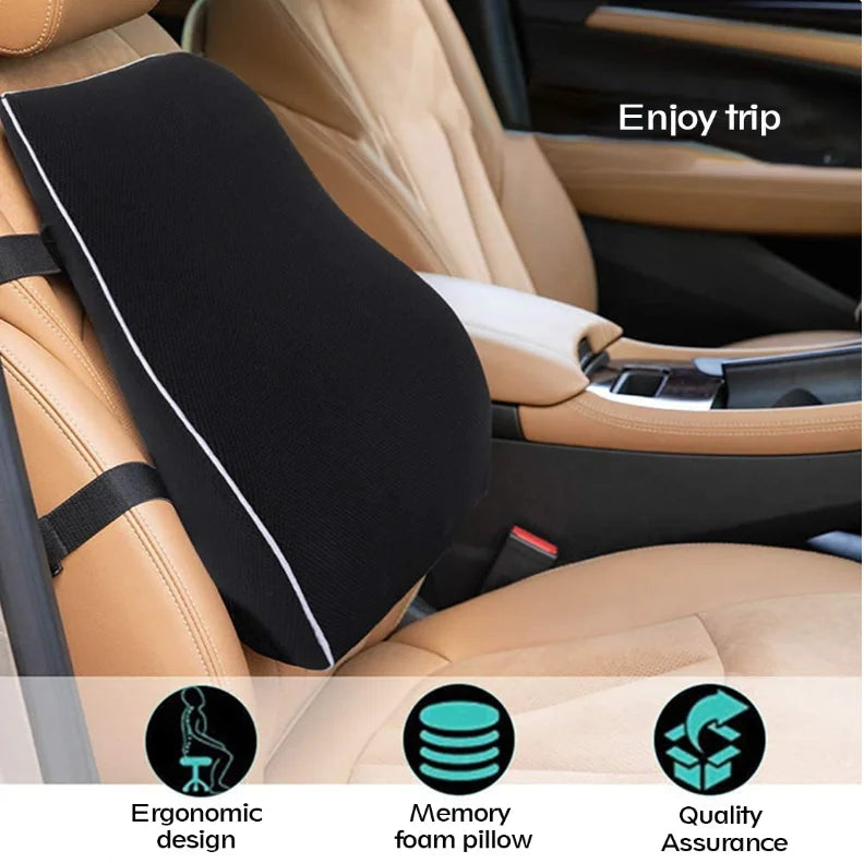 Memory Foam Seat & Lumbar Support Cushion – Ergonomic Backrest Pillow for Office Chair, Car & Home.