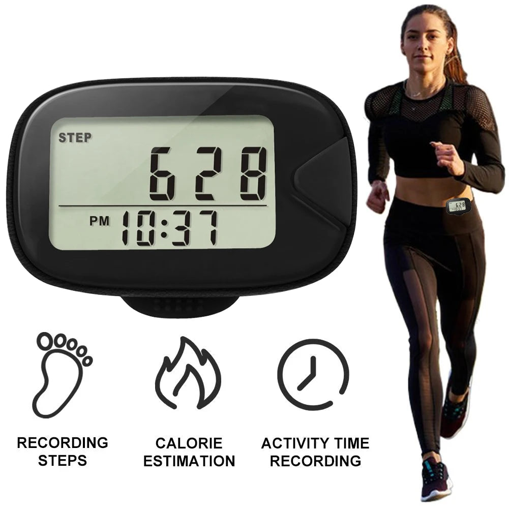 Clip-On Walking Pedometer – Portable Step Counter with LCD Display for Walking & Running.