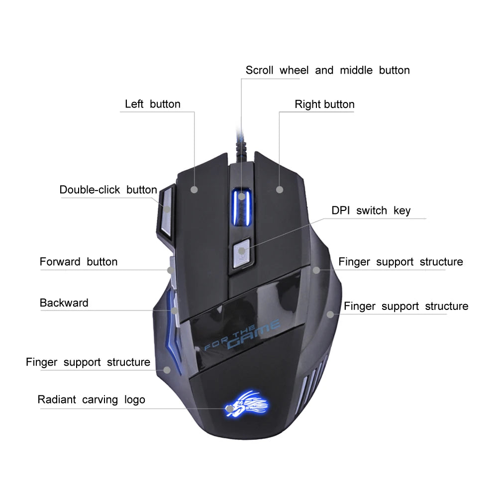 Ergonomic Wired Gaming Mouse – 7 Buttons, 5500 DPI, Silent Click & RGB Backlight.