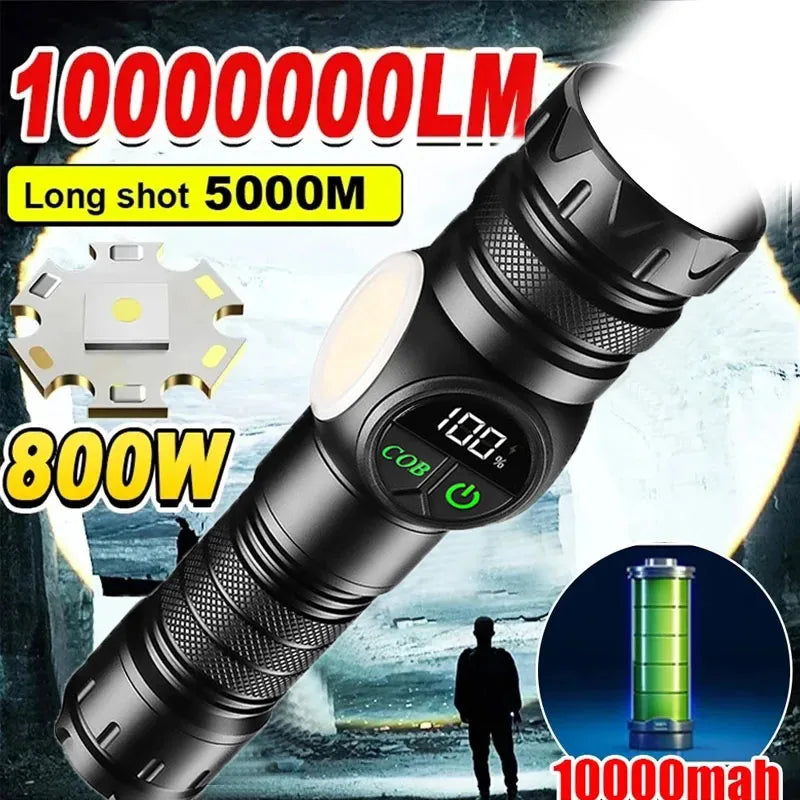 High-Power LED Flashlight – USB Rechargeable Tactical Torch with COB Side Light, Magnetic Base & Zoom.