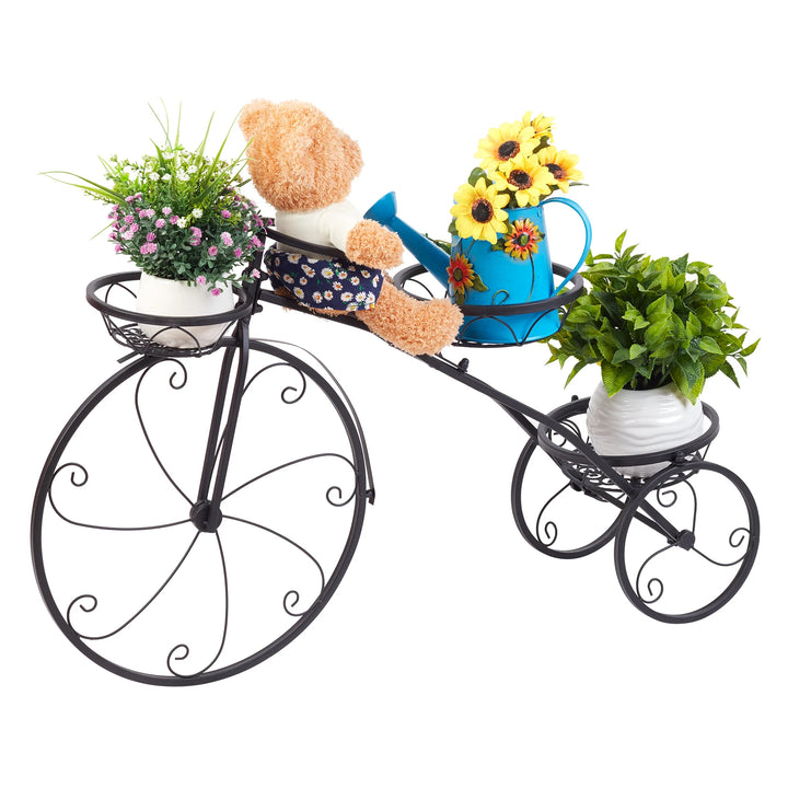 3-Tier Bicycle-Shaped Plant Stand – Iron Garden Flower Rack for Indoor & Outdoor Décor.