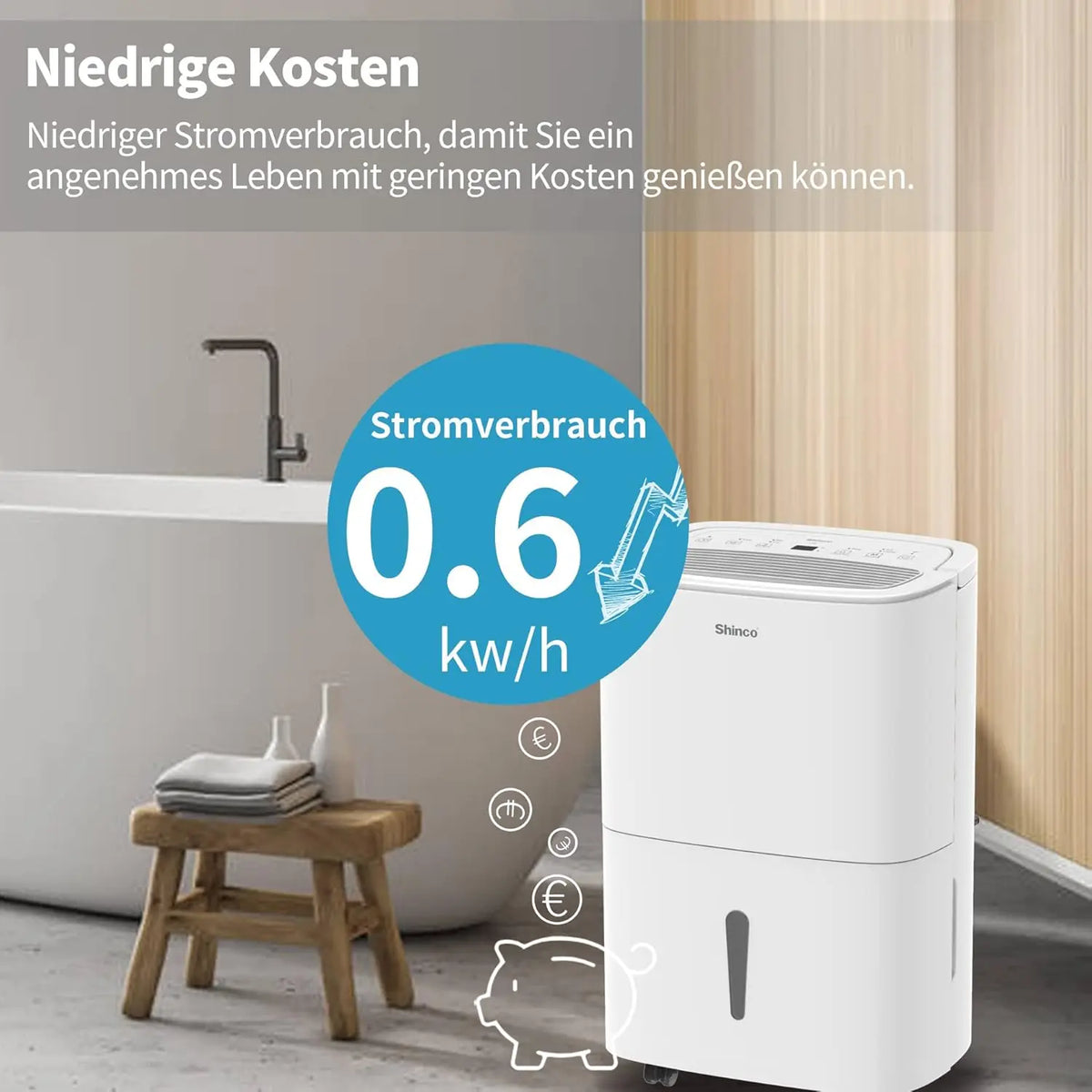 Electric Dehumidifier – WiFi Smart Humidity Control, Energy Saving, Auto Restart & Laundry Drying, 24H Timer.