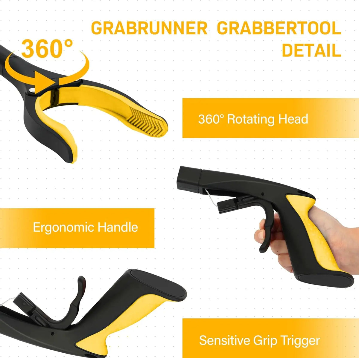 Foldable Grabber Reacher Tool with Magnetic Tip & 360° Swivel Head.