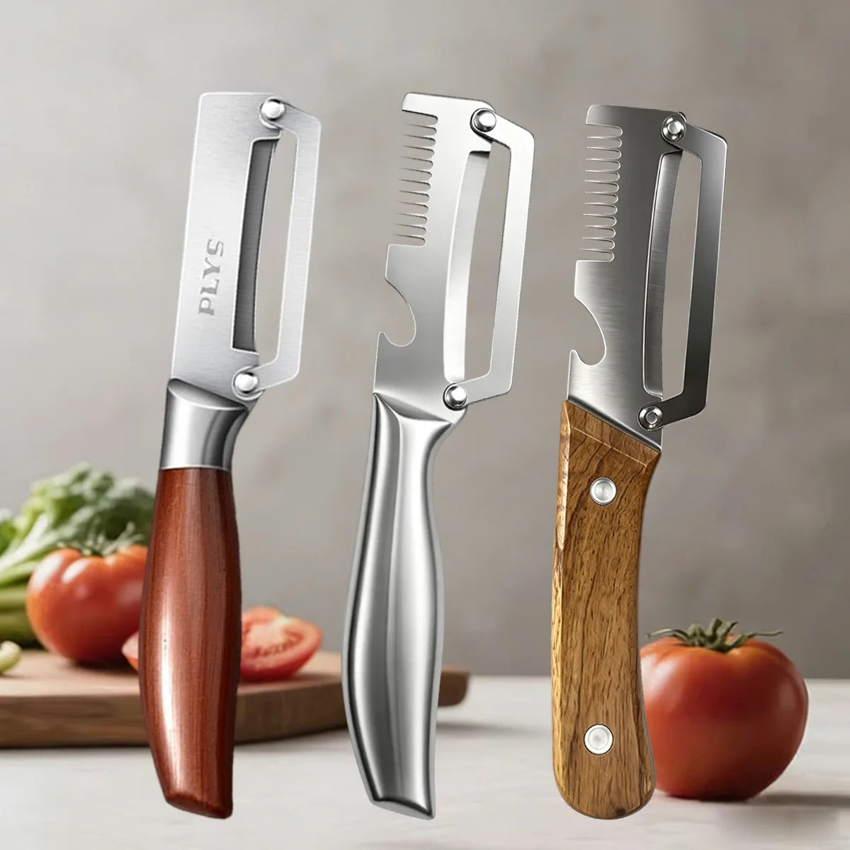 Multi-Function Vegetable Peeler – Stainless Steel Blade Kitchen Peeler with Wooden/Steel Handle & Bottle Opener.