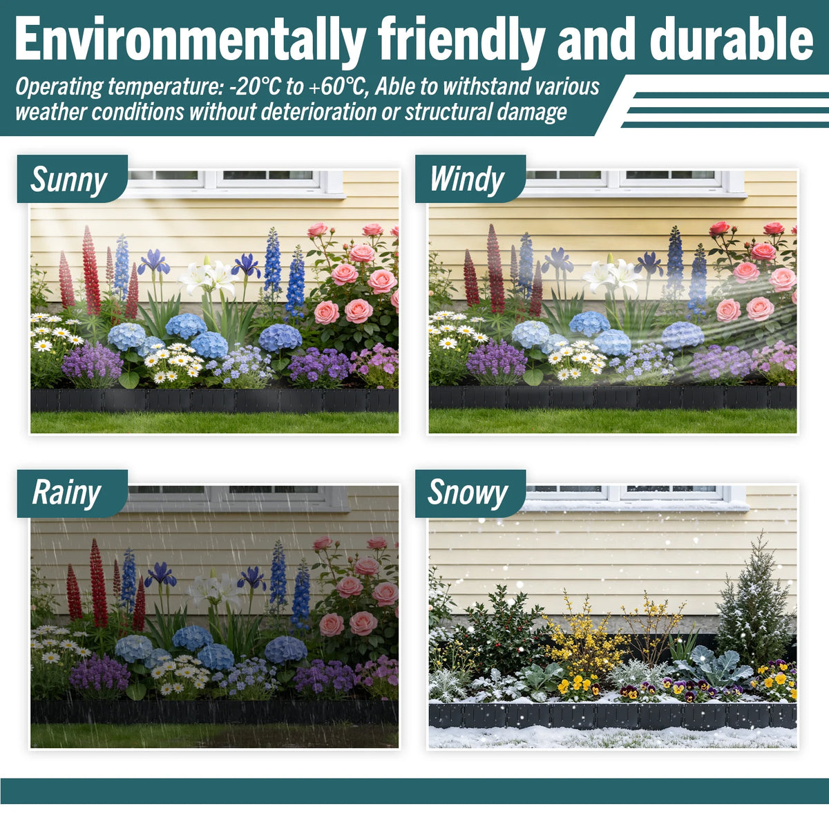 63-Piece Plastic Imitation Brick Garden Fence – Lawn & Flower Bed Edging Border.