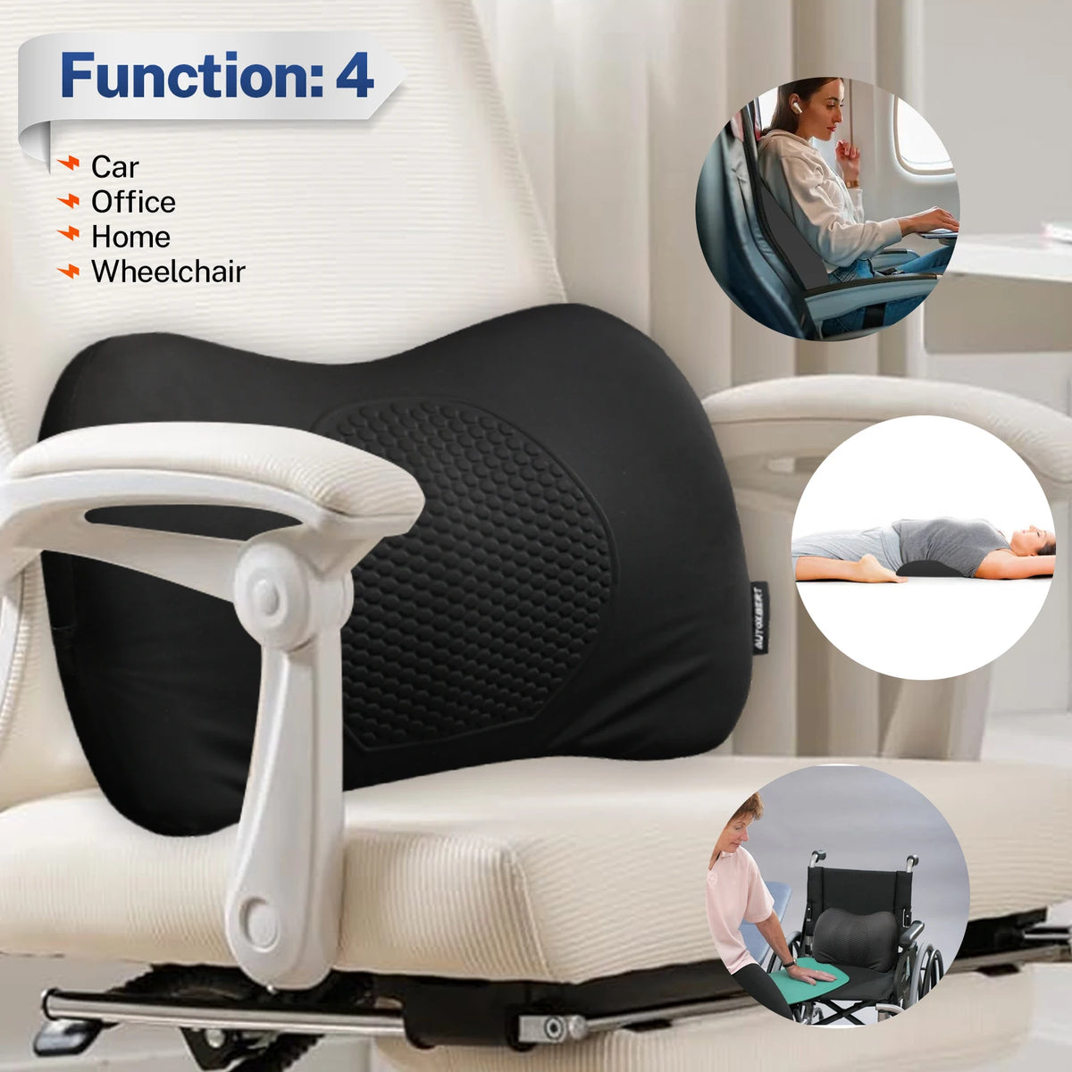 Memory Foam Lumbar Support Cushion – Ergonomic Backrest Pillow for Wheelchair, Office Chair & Car Seat