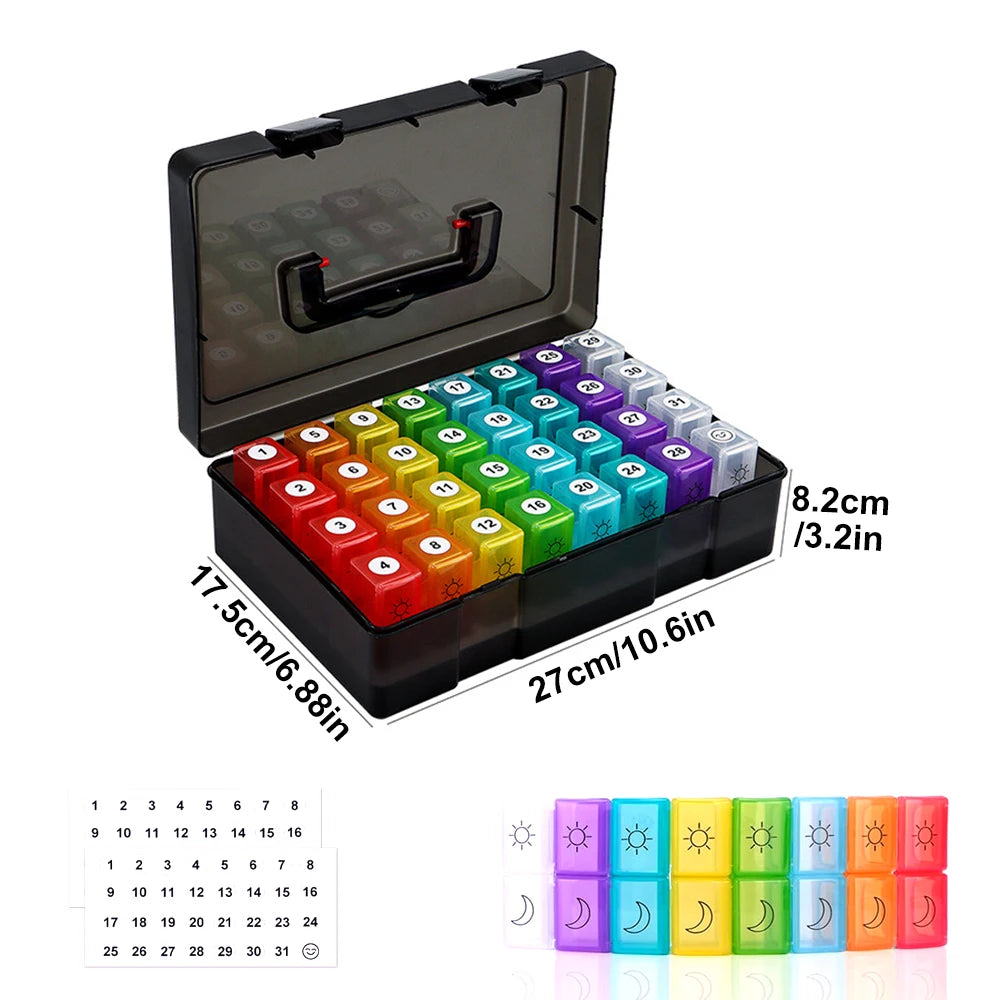 Monthly Pill Organizer AM/PM – 31-Day Medicine Box with 2 Daily Compartments for Vitamins, Supplements & Medication.