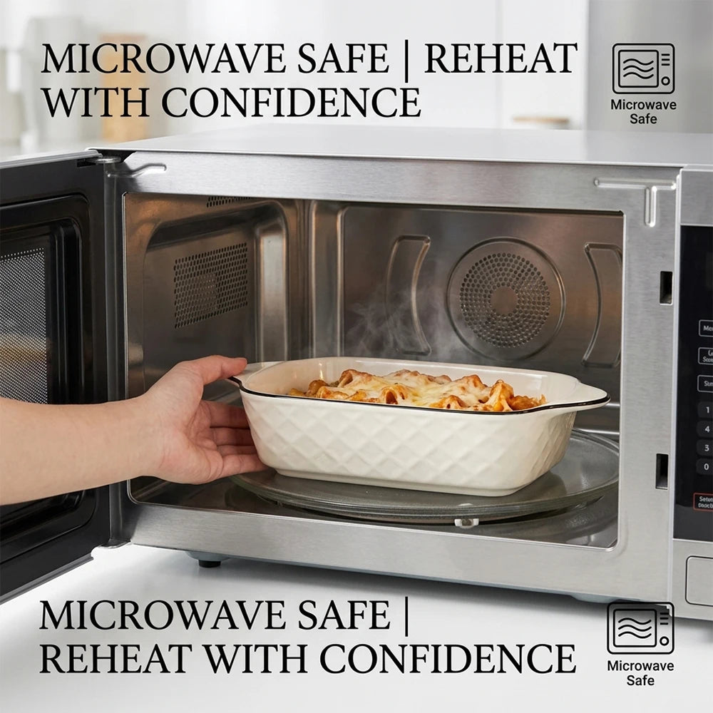 3-Piece Ceramic Baking Dish Set – 950ml Diamond Pattern Oven Dishes with Handles, Microwave & Oven Safe Lasagna Casserole Trays for Baking & Serving.