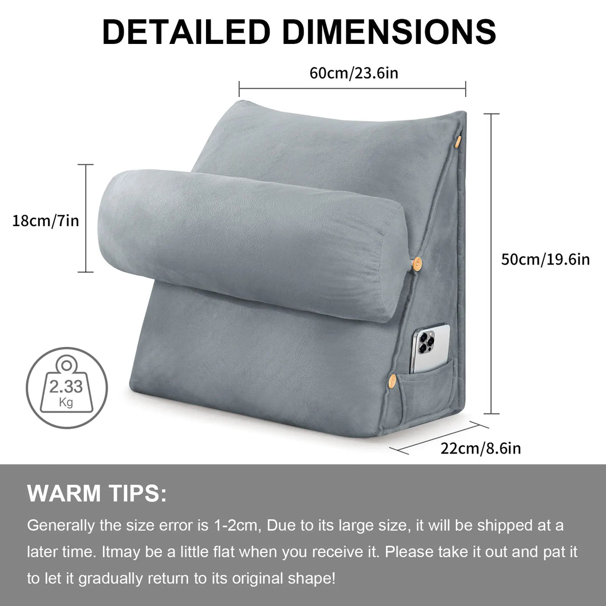 Ergonomic Back Support Pillow with Neck Roll – Wedge Cushion for Bed, Sofa & Chair.
