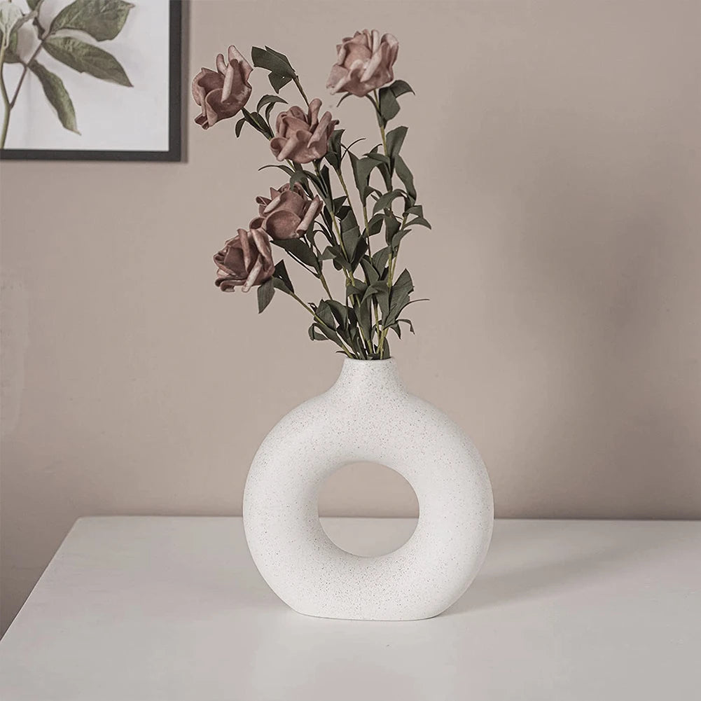 Nordic Style White Ceramic Round Vase – Minimalist Decorative Flower Vase for Living Room, Bedroom, Dining Table & Home Décor
