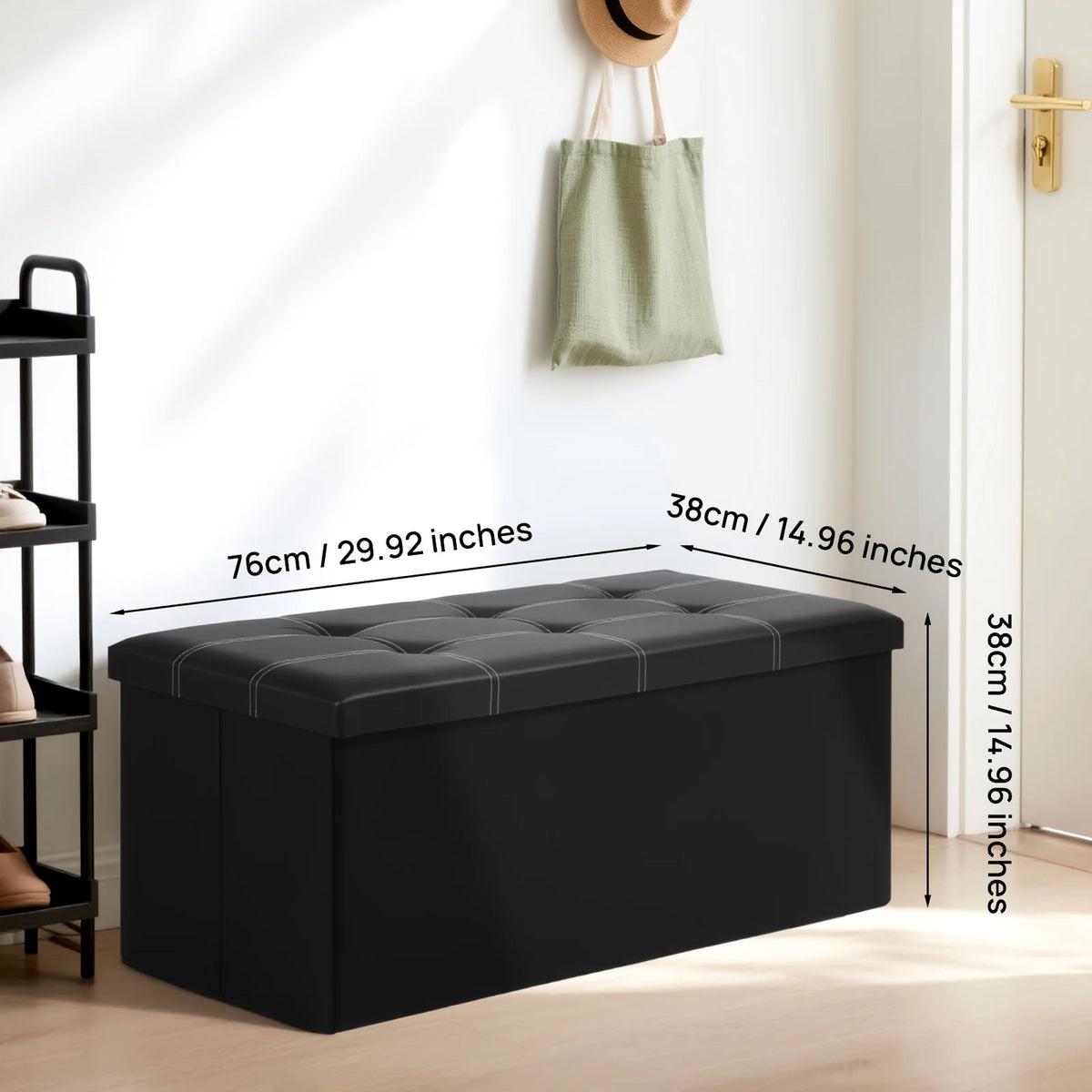 30-Inch Folding Storage Ottoman Bench – Faux Leather Padded Seat & Storage Chest.