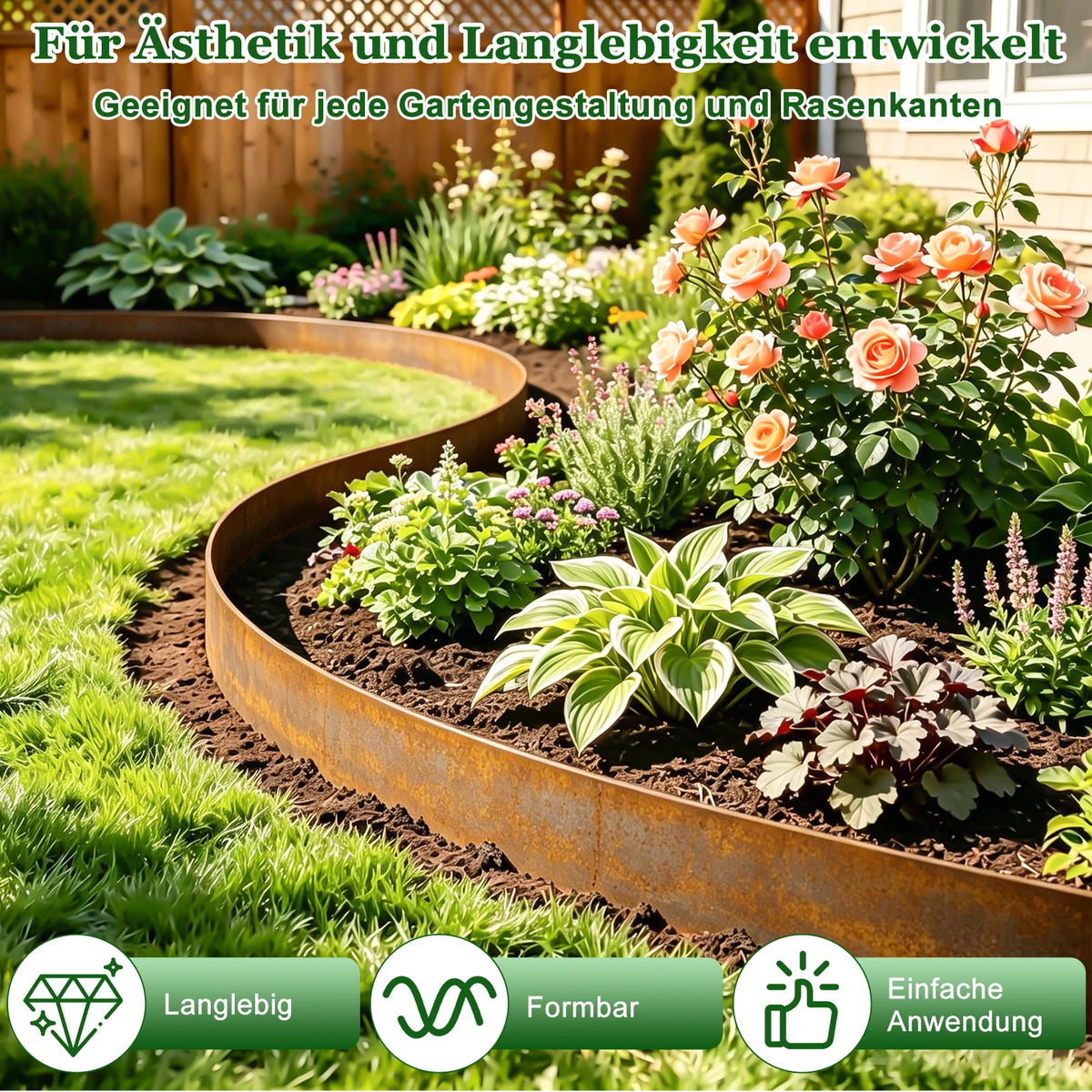 10m Corten Steel Lawn Edging – 15cm High, 0.6mm Thick Flexible Landscape Border.