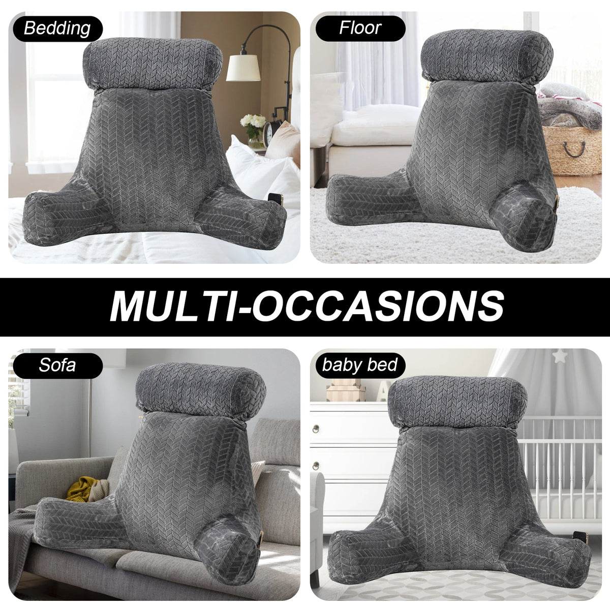 Adult Reading Pillow with Arms & Pockets – Ergonomic Backrest Cushion for Bed, Sofa & Lounging.