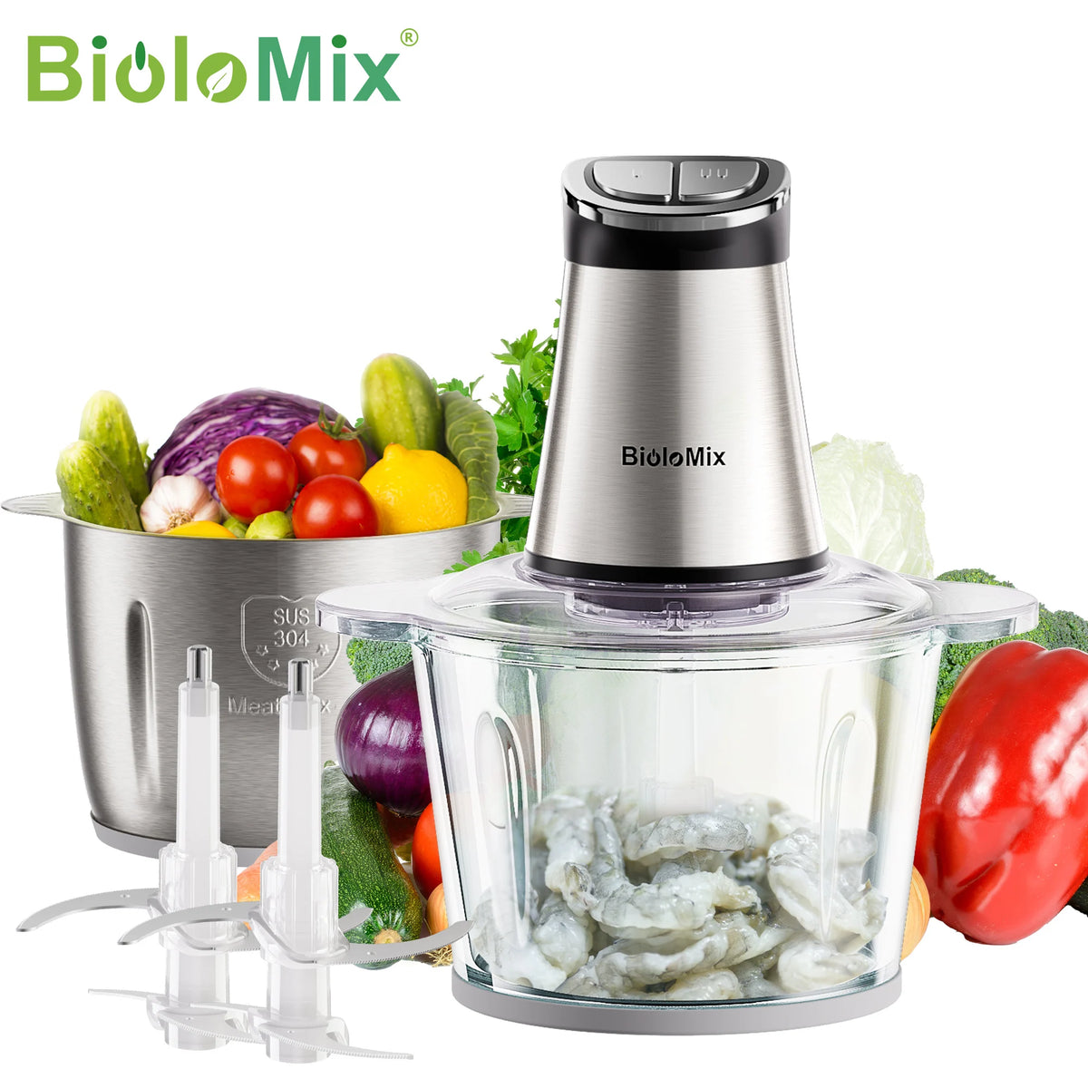 Mini Electric Food Chopper | 2-Bowl Food Processor with 4 Bi-Level Blades for Meat, Vegetables, Onions & Baby Food