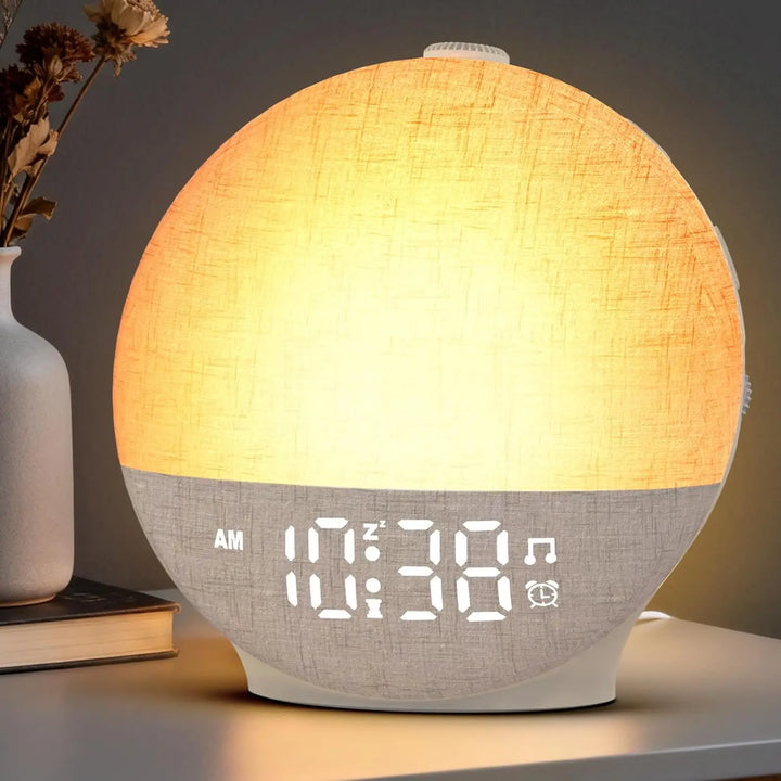 Sunrise Wake-Up Light & Night Lamp – Dimmable Alarm Clock with White Noise, 30 Soothing Sounds & 12-Colour Night Light.