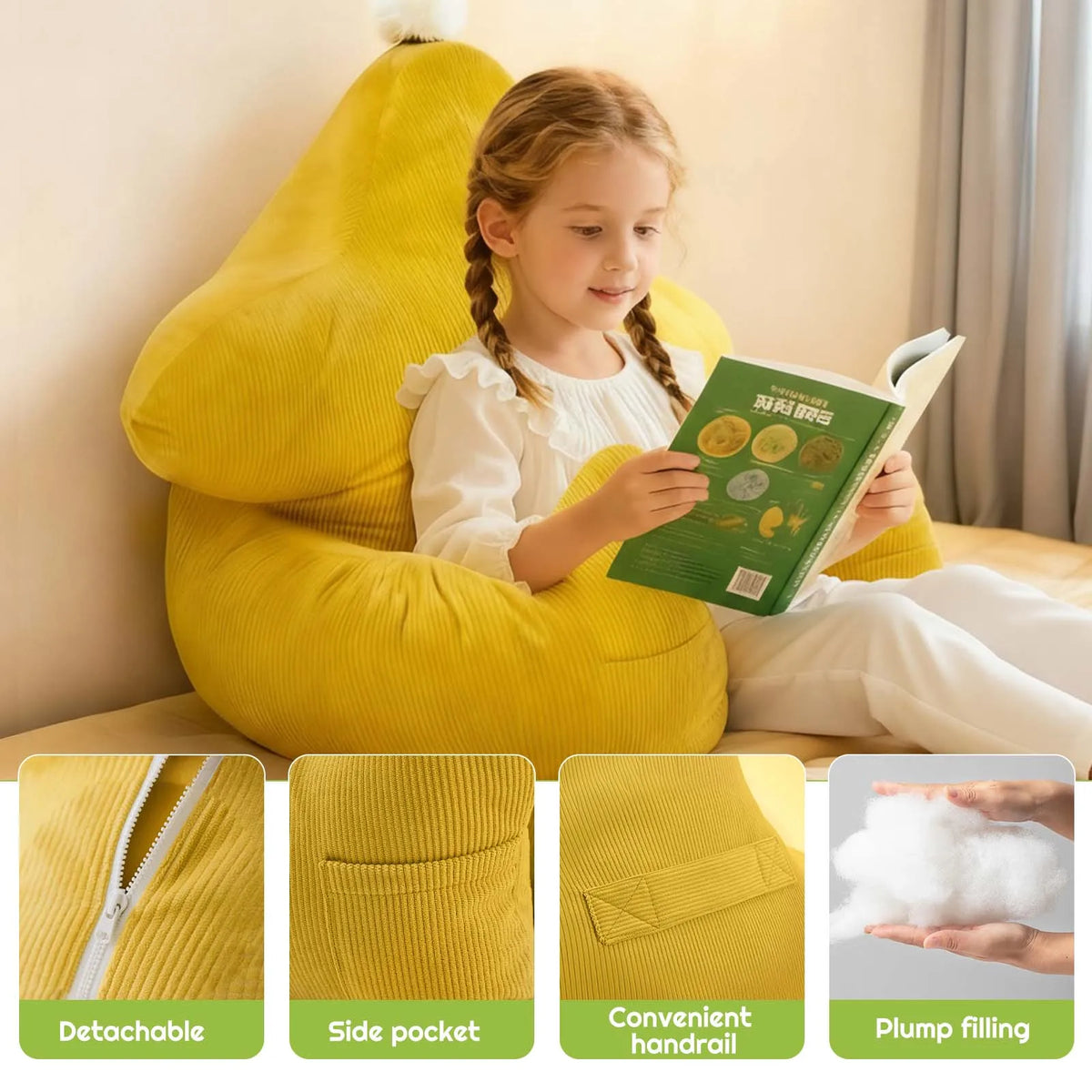 Kids & Teens Reading Pillow with Backrest & Armrests – Large Support Cushion for Bed, Gaming & Relaxing.