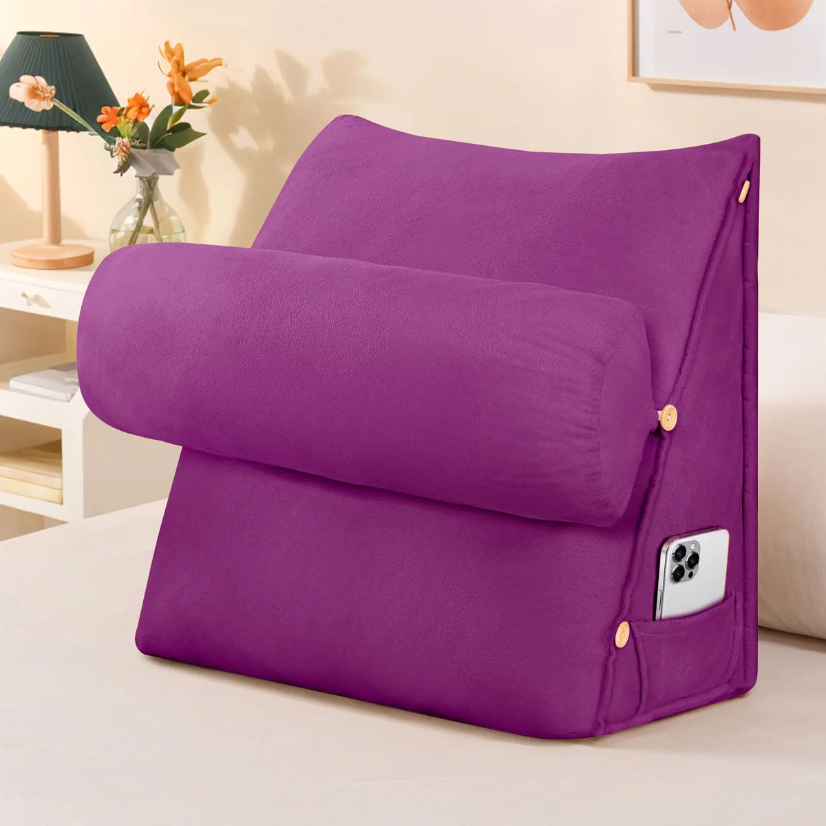 Ergonomic Back Support Pillow with Neck Roll – Wedge Cushion for Bed, Sofa & Chair.