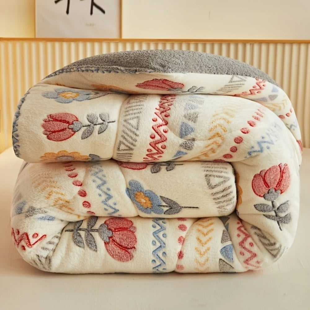 Snow Fleece Comforter – Ultra-Warm Thick Winter Blanket, Soft Anti-Static Bedding.
