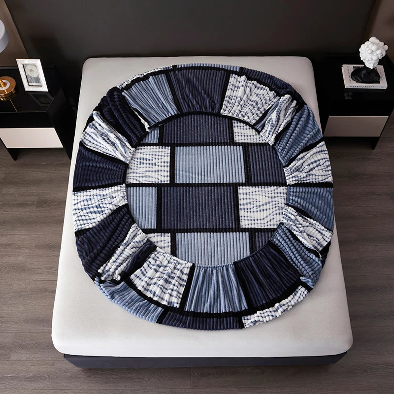 Soft Flannel Fitted Sheet – Large Checkered Pattern, Warm Fleece Mattress Cover with Deep Pockets & Anti-Slip Fit, Multiple Sizes