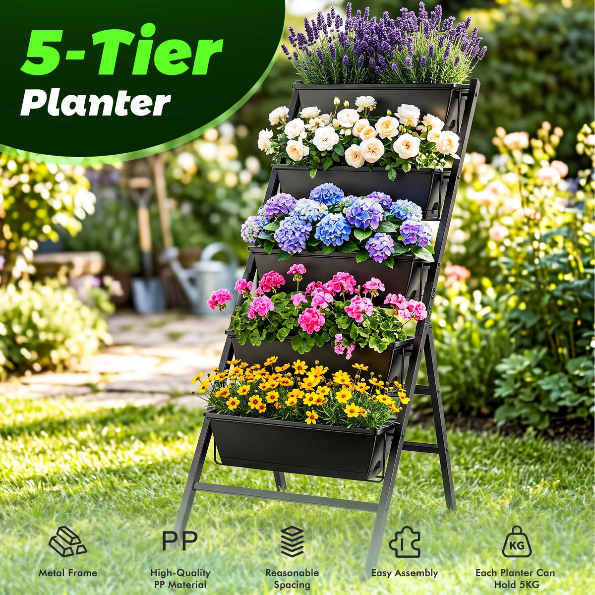 5-Tier Plant Stand – Multi-Level Steel Garden Plant Rack.