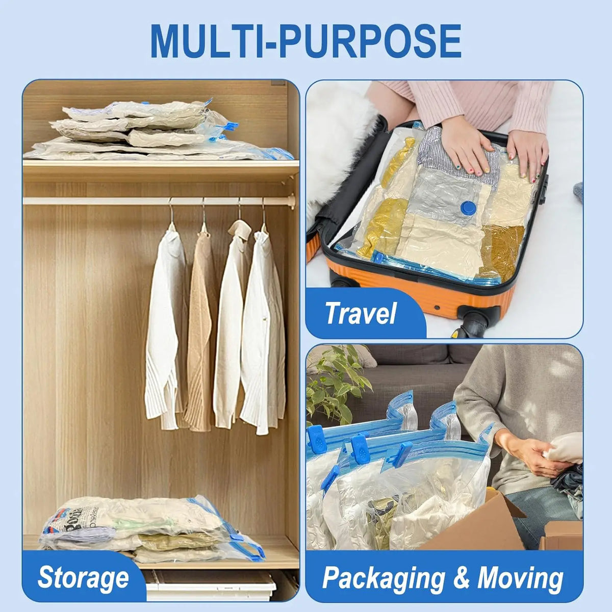 8/17-Piece Vacuum Storage Bags with Hand Pump – Space-Saving Clothing & Travel Storage Bags.
