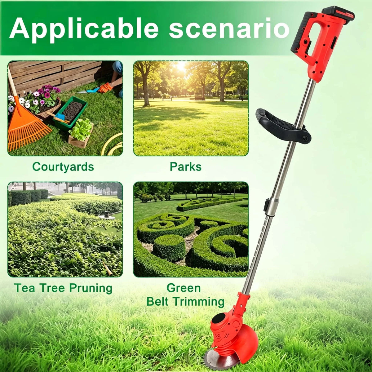 21V Cordless Electric Weeder – 800W Garden Grass Trimmer with Adjustable Telescopic Handle & Multi-Blade Cutter.