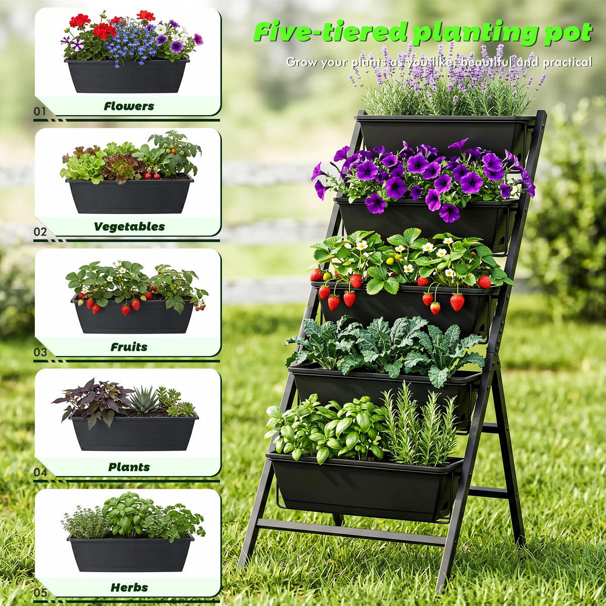 5-Tier Plant Stand – Multi-Level Steel Garden Plant Rack.