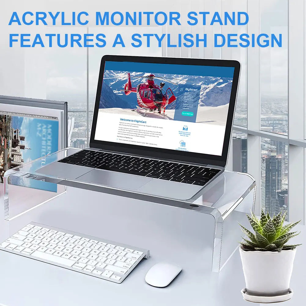 Acrylic Monitor & Laptop Stand Riser – Desktop Organiser with Keyboard & Storage Space.
