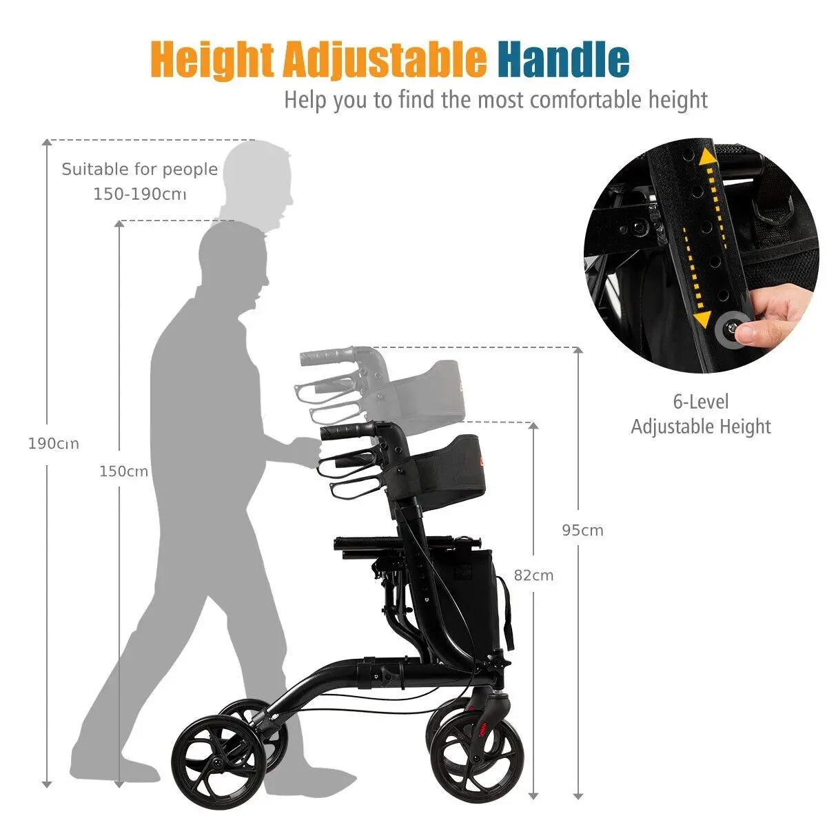 Lightweight Folding Rollator Walker – 4-Wheel Aluminium Mobility Aid with Seat.