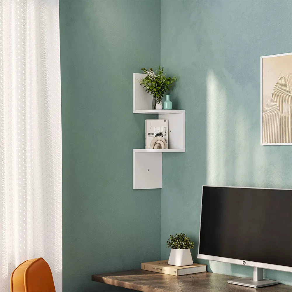 Zigzag Floating Corner Shelves Storage Organizer For Home Office